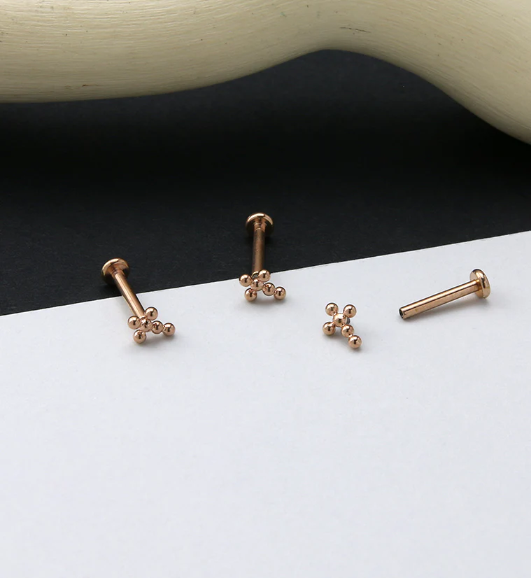 Rose Gold PVD Beaded Cross Titanium Labret - Image 2