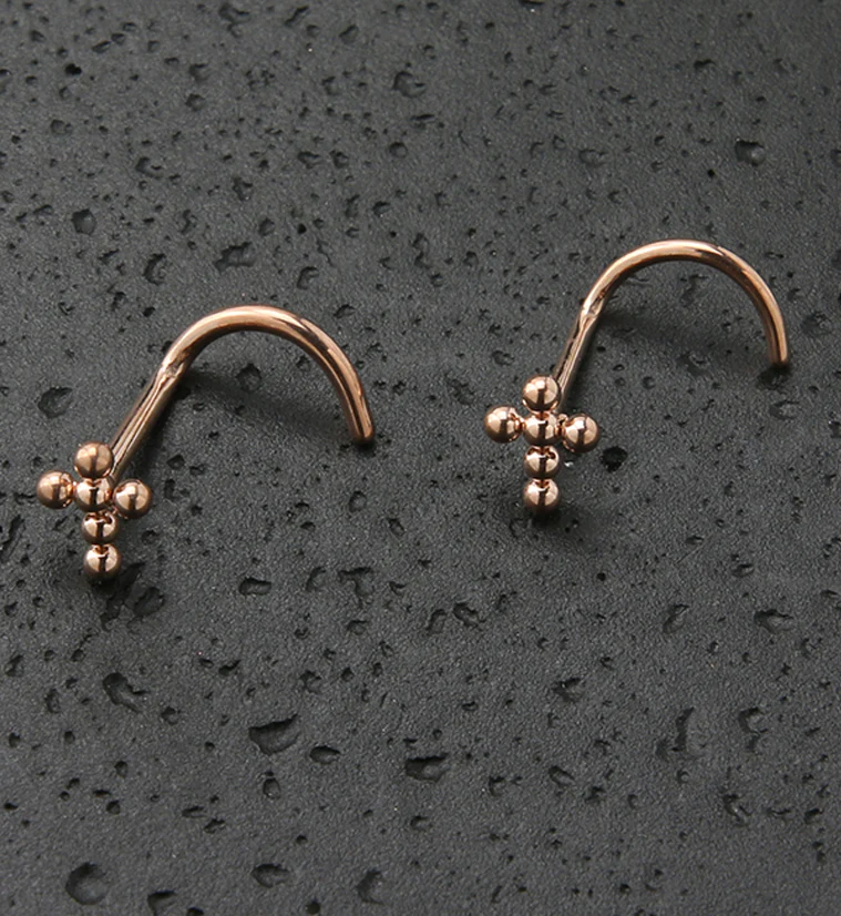 Rose Gold PVD Beaded Cross Titanium Nose Screw - Image 2