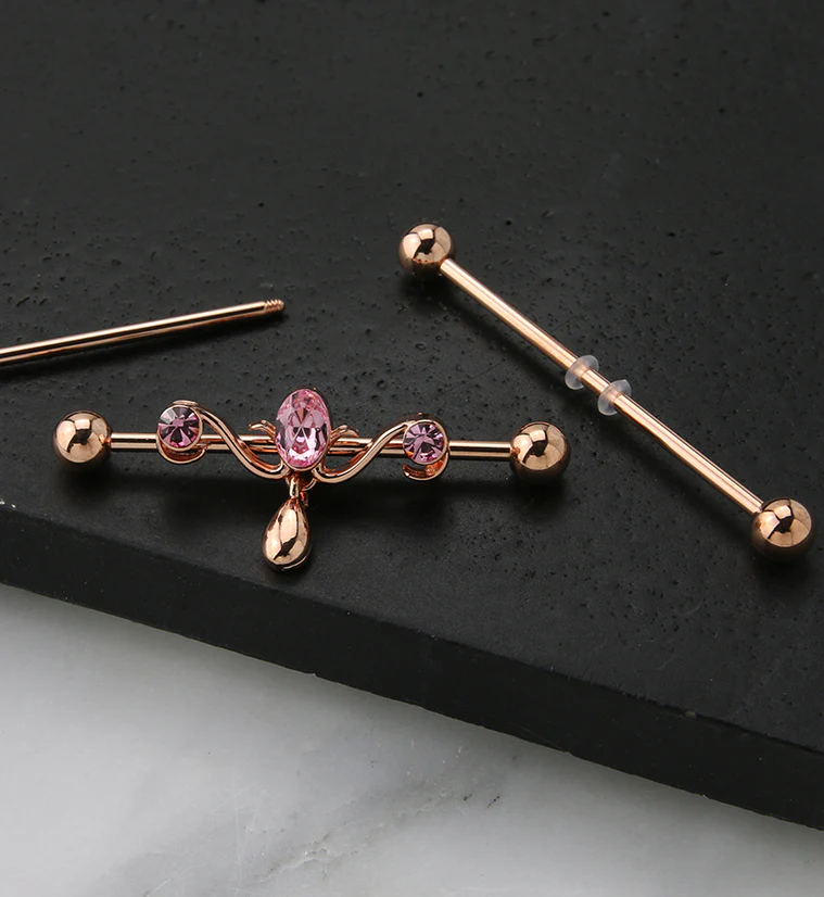 Rose Gold PVD Candelabrum Pink CZ Industrial Barbell - Image 2