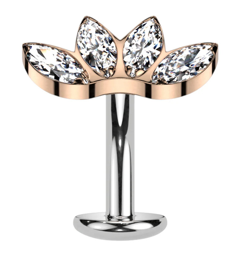 Rose Gold PVD Contessa Clear CZ Titanium Threadless Floating Belly Button Ring (Convex Disk)