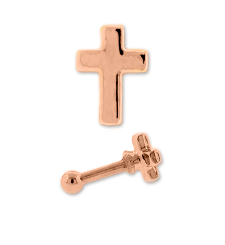 Rose Gold PVD Cross Stainless Steel Tragus - Cartilage Barbell