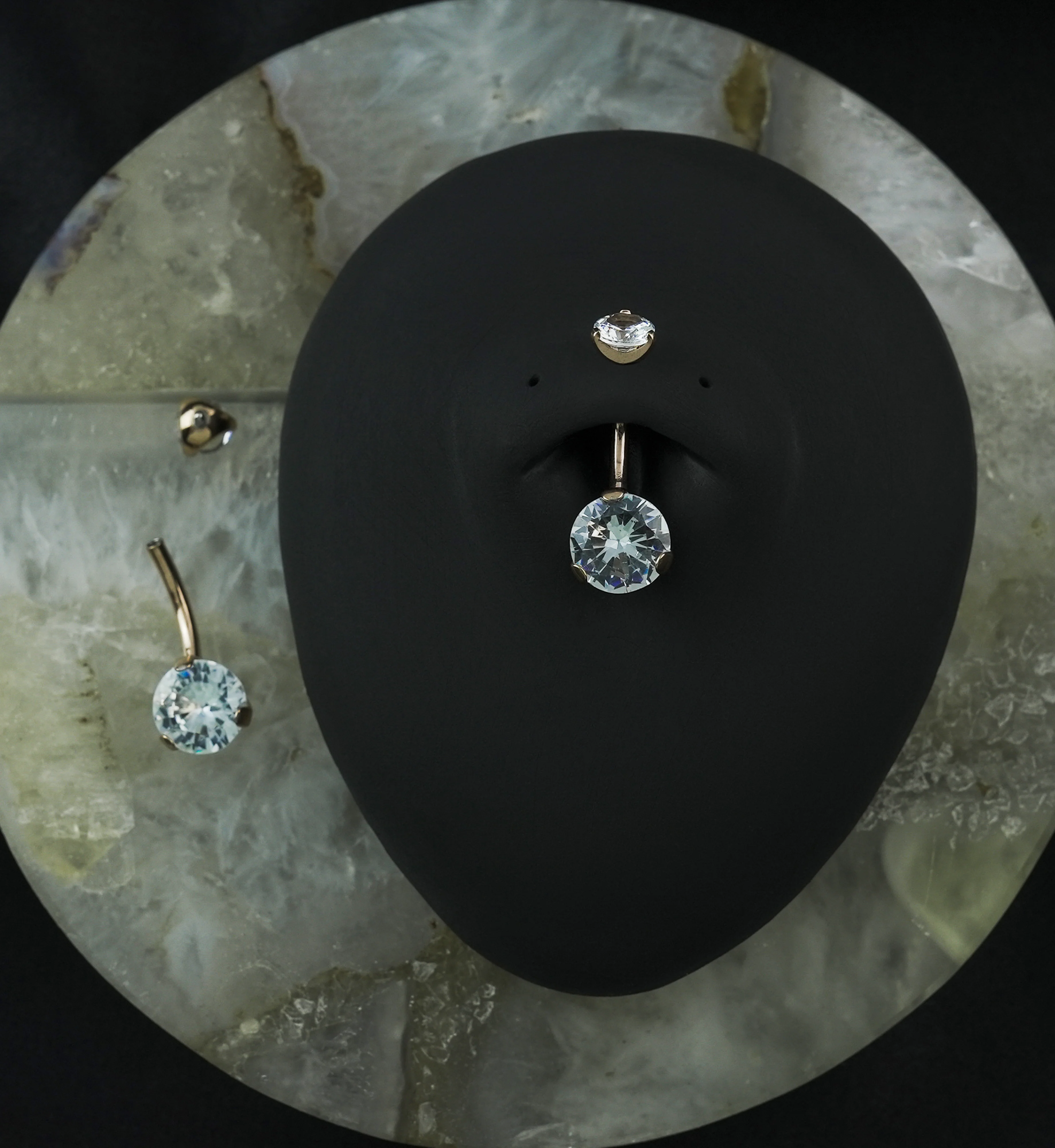 Rose Gold PVD Double CZ Internally Threaded Belly Button Ring - Image 2
