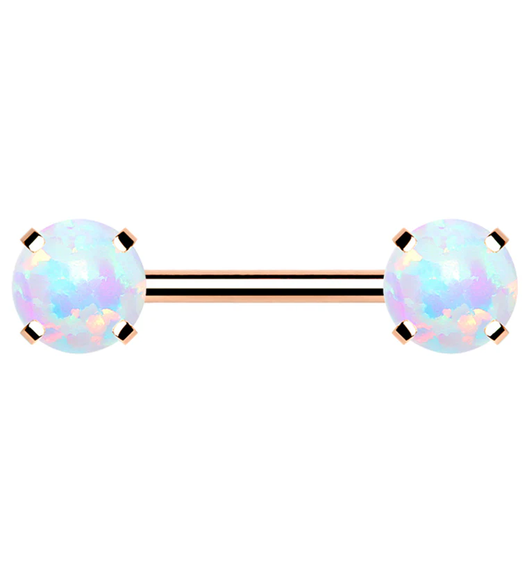 Rose Gold PVD Double White Opalite Threadless Barbell