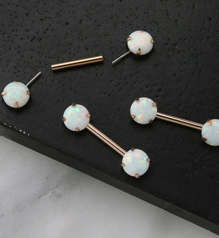 Rose Gold PVD Double White Opalite Threadless Barbell - Image 2