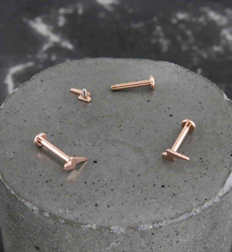 Rose Gold PVD Electric Bolt Internally Threaded Titanium Labret - Image 2