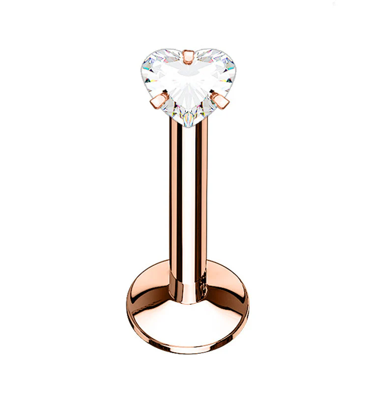 Rose Gold PVD Heart CZ Internally Threaded Labret