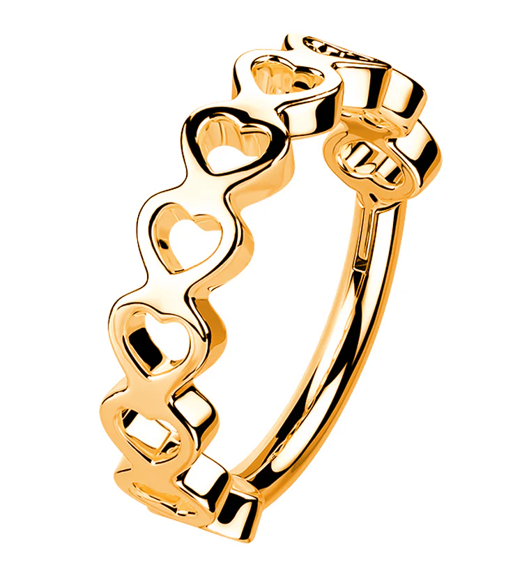 16G Rose Gold PVD Heart Row Stainless Steel Hinged Segment Ring