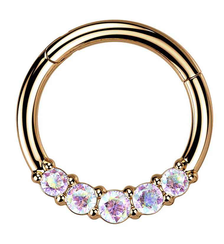 Rose Gold PVD Rainbow Aurora CZ Hinged Segment Ring