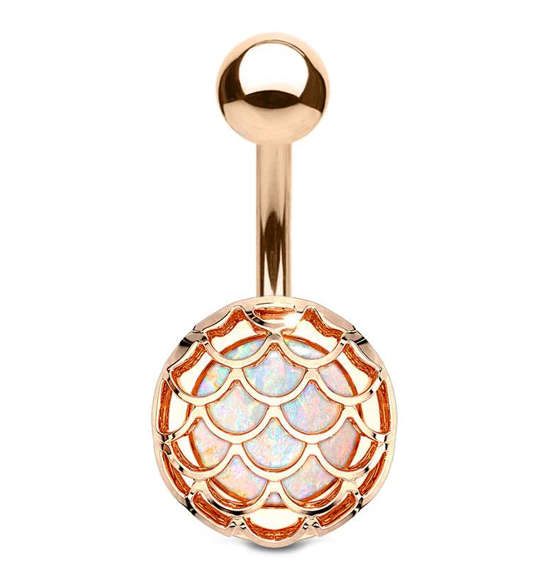 Rose Gold PVD Mermaid Scale Shield Belly Button Ring