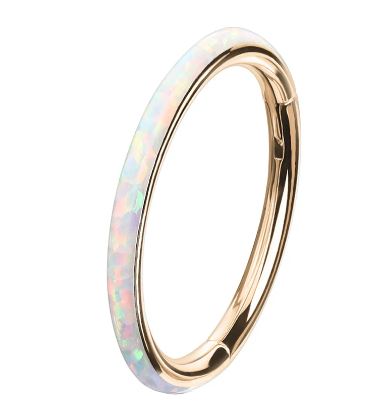 Rose Gold PVD Opalite Orbed Hinged Segment Ring