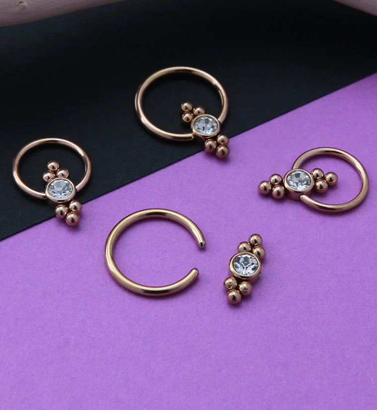 Rose Gold PVD Ornate CZ Captive Ring - Image 2