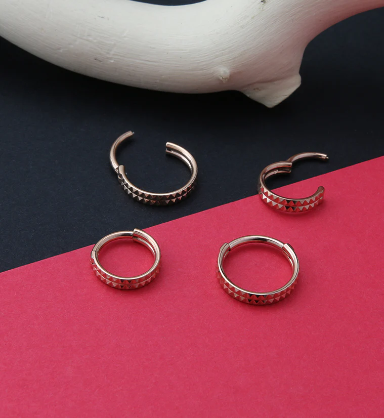 Rose Gold PVD Parallel Polyhedra Edge Hinged Segment Ring - Image 2