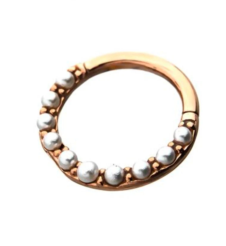 Rose Gold PVD Pearl Front Hinged Segment Ring - Image 2
