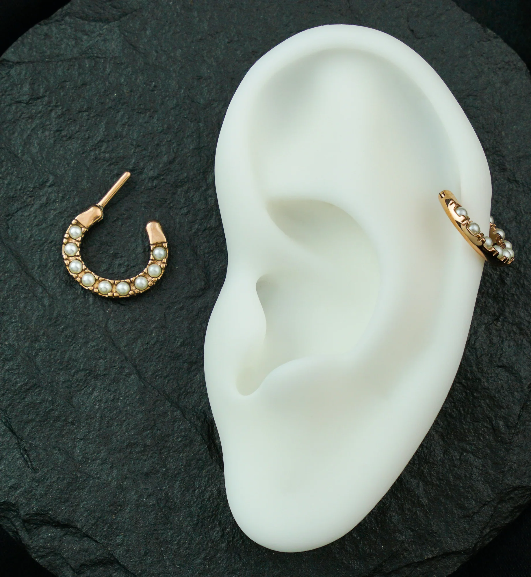 Rose Gold PVD Pearl Hinged Segment Hoop Ring - Image 3