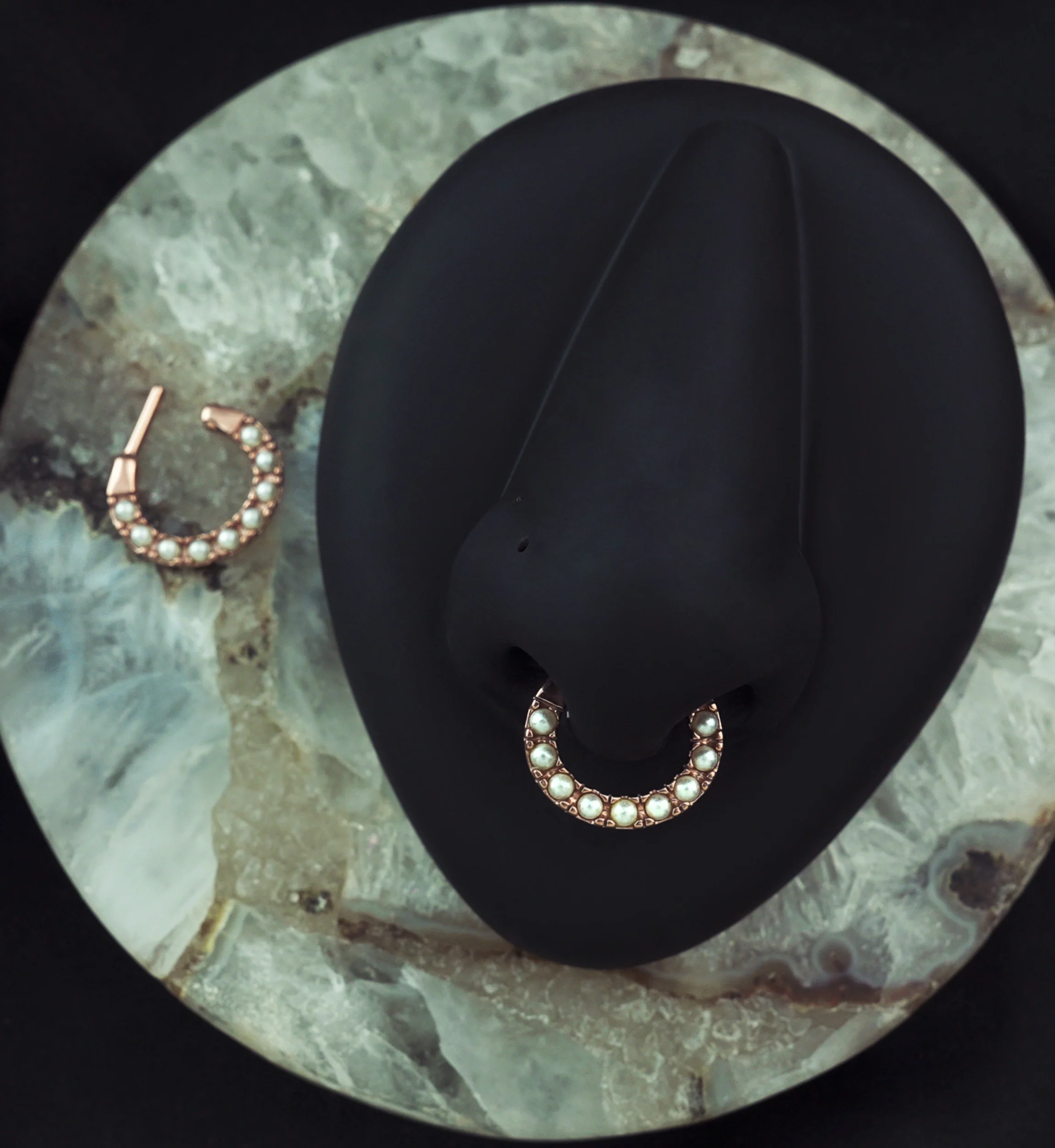 Rose Gold PVD Pearl Hinged Segment Hoop Ring - Image 4