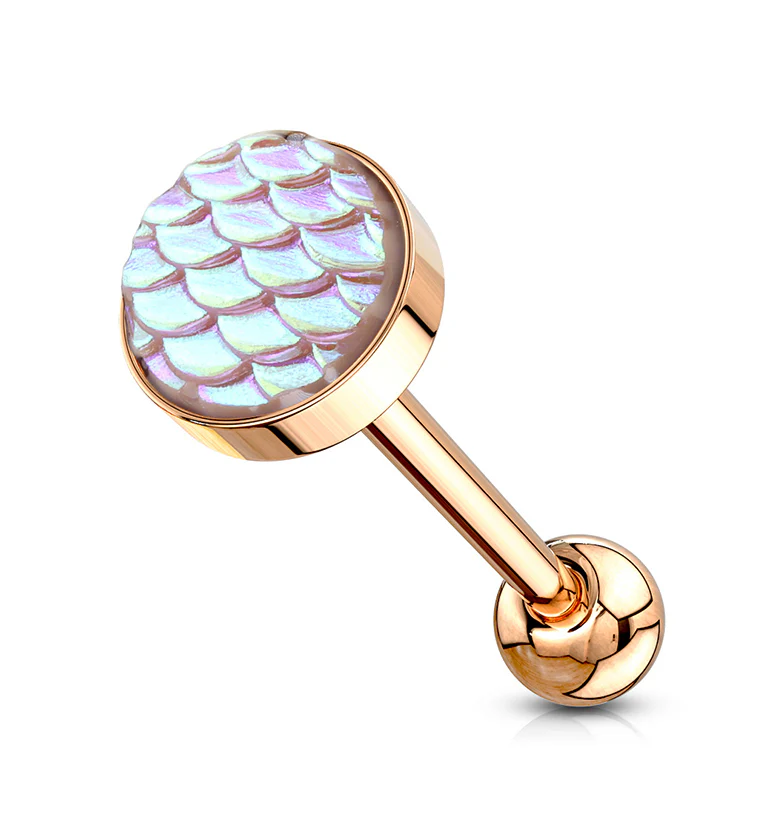 Rose Gold PVD Pink Mermaid Scale Stainless Steel Barbell
