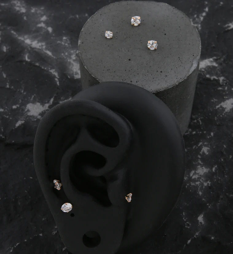 Rose Gold PVD Prong Clear CZ Stainless Steel Internally Threaded Top - Image 2