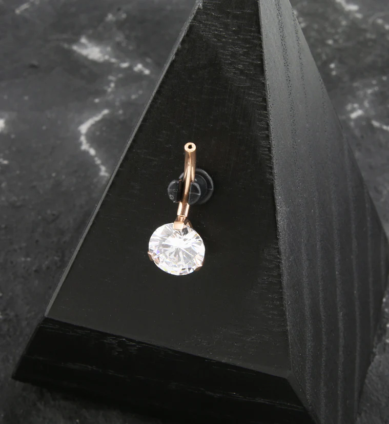 Rose Gold PVD Prong Clear CZ Titanium Threadless Belly Button Ring Base - Image 2