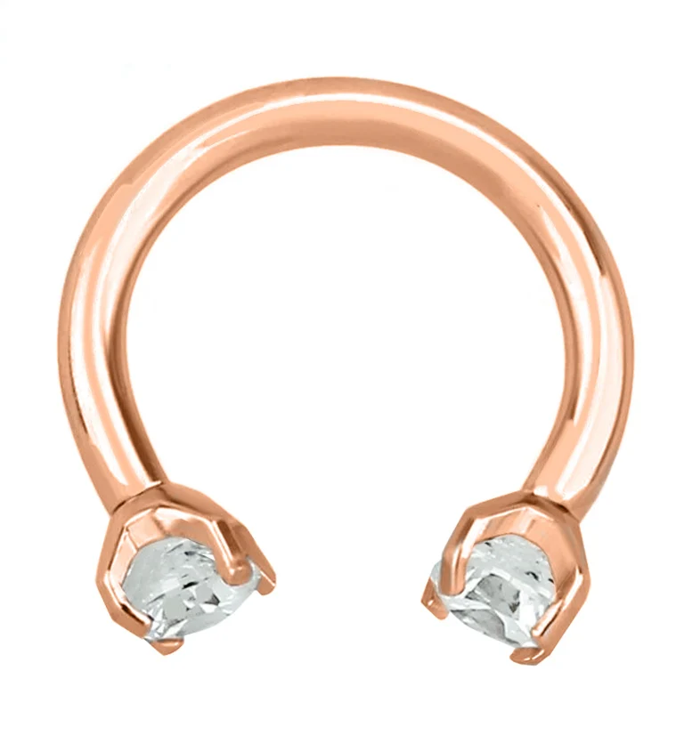 Rose Gold PVD Prong Set CZ Circular Barbell