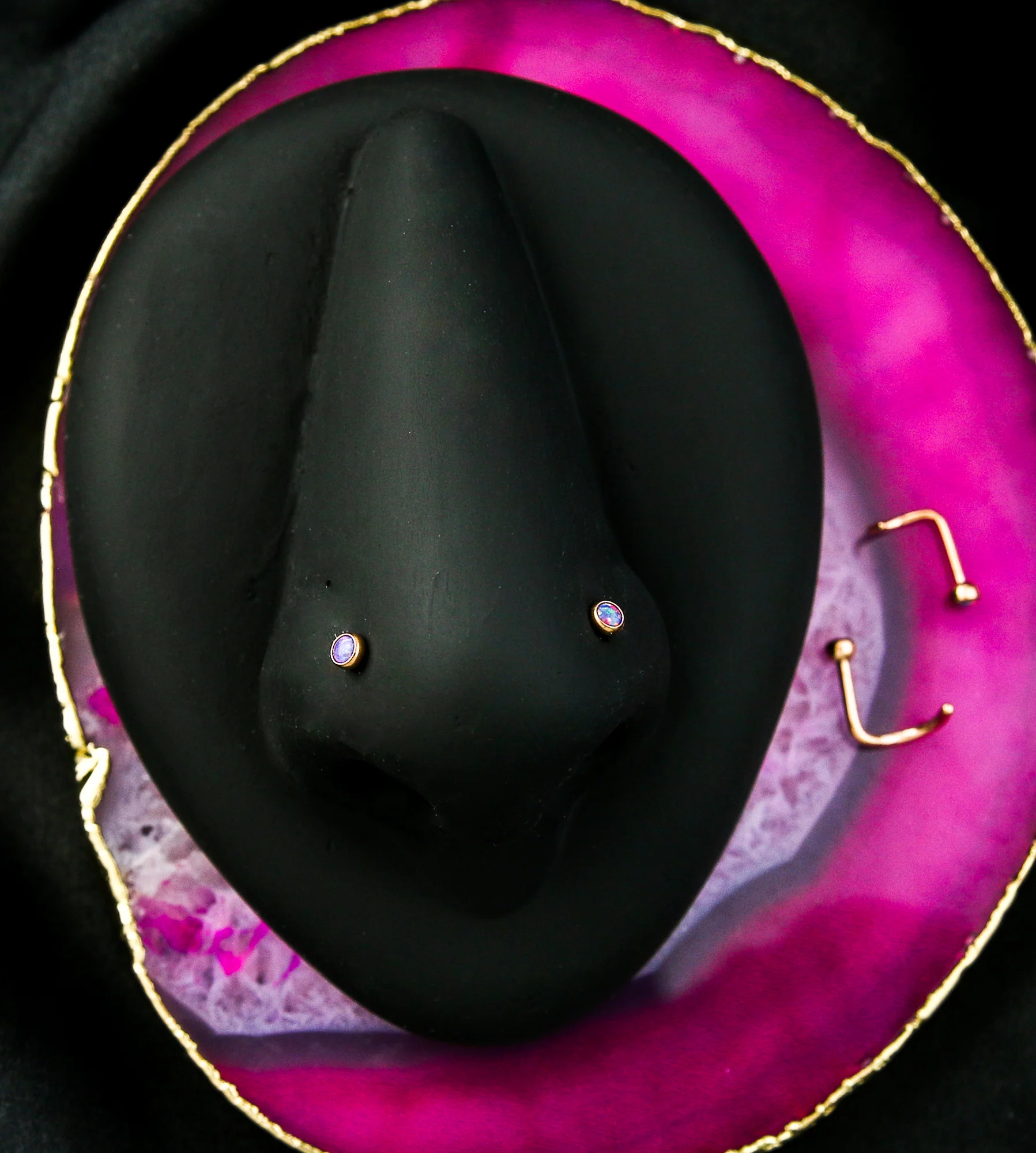 Rose Gold PVD Purple Opalite Bezel Titanium Nose Screw Ring - Image 2