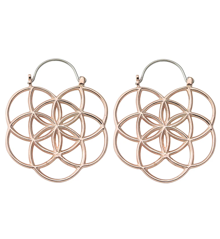 Rose Gold PVD Seed of Life Plug Hoops