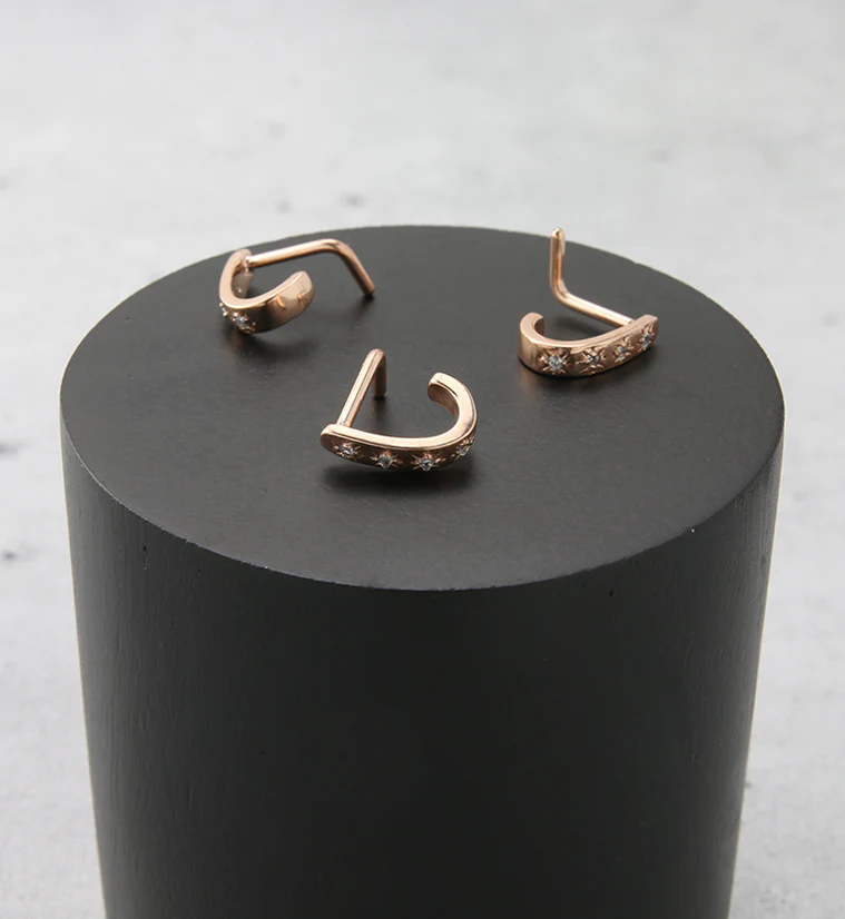 Rose Gold PVD Sol CZ Stainless Steel Nose Curve - Image 2