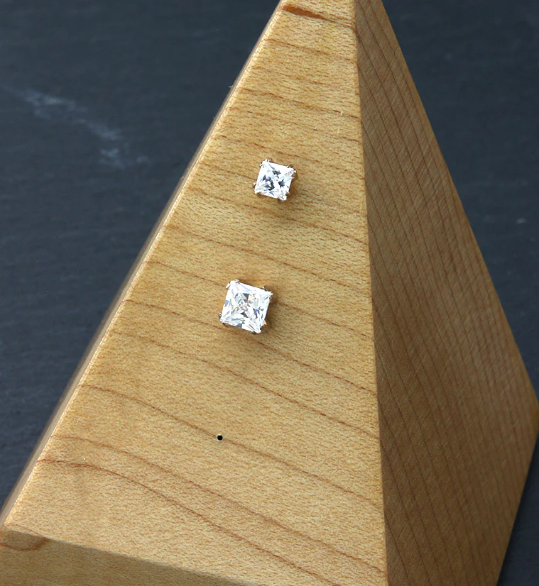 Rose Gold PVD Square CZ Threadless Titanium Top - Image 2