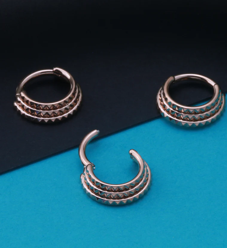 Rose Gold PVD Stacked Polyhedra Edge Hinged Segment Ring - Image 2