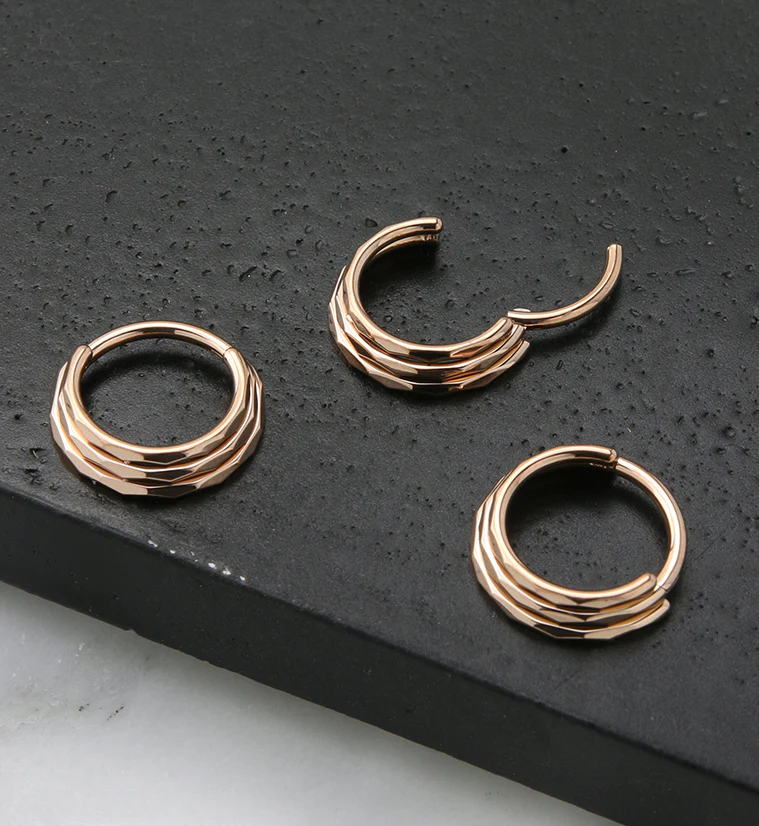 Rose Gold PVD Stacked Verge Titanium Hinged Segment Ring - Image 2