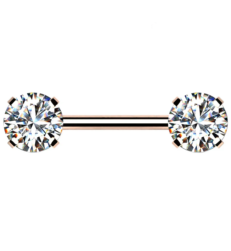 Rose Gold PVD Stainless Steel Double CZ Threadless Barbell