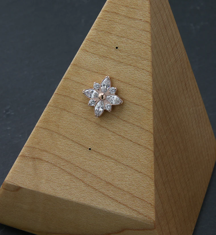 Rose Gold PVD Starflower CZ Threadless Titanium Top - Image 2