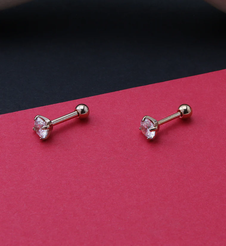 Rose Gold PVD Titanium CZ Cartilage Barbell - Image 2