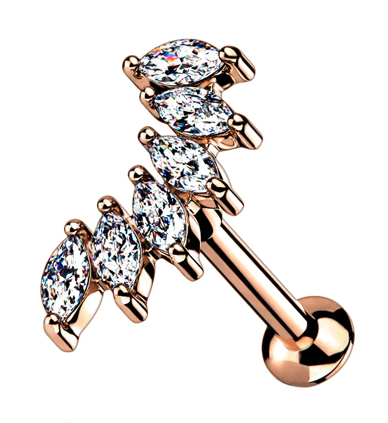 Rose Gold PVD Track CZ Labret Post