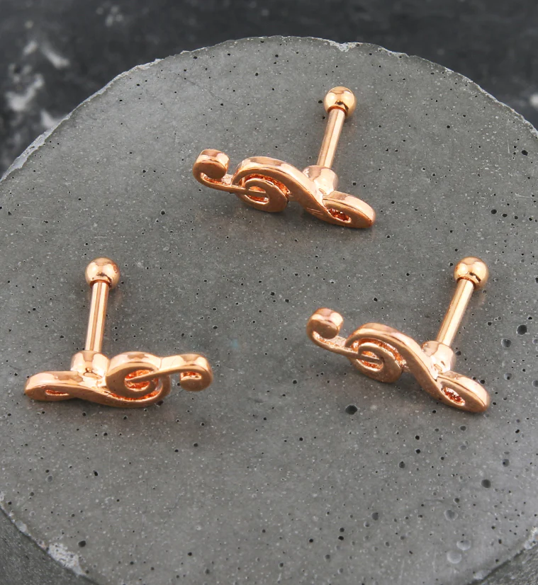 Rose Gold PVD Treble Clef Cartilage Barbell - Image 2