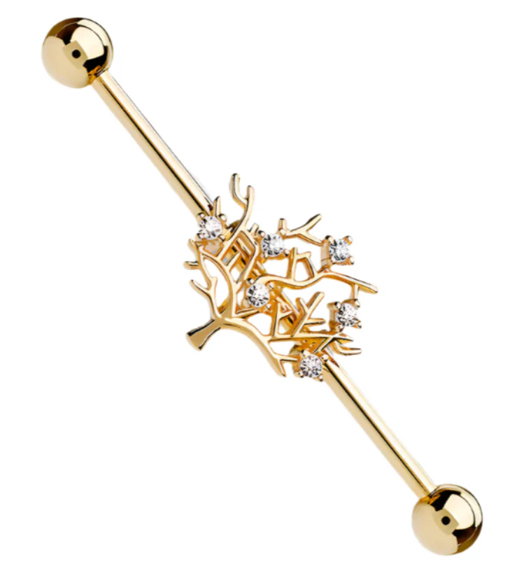 Rose Gold PVD Tree of Life Industrial Barbell