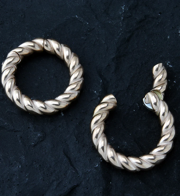 Rose Gold PVD Twist Stainless Steel Hinged Ear Weights - Image 2