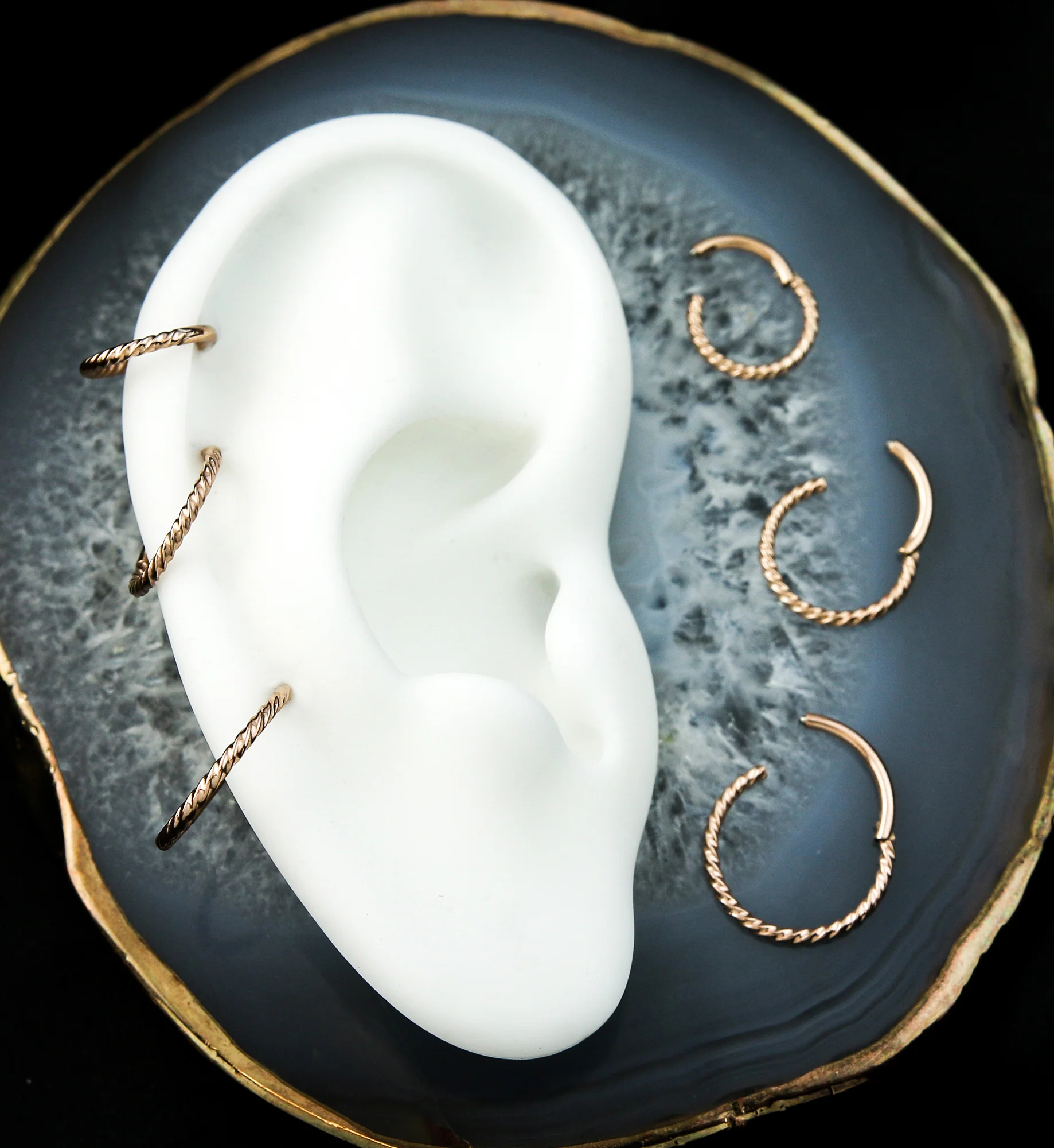 Rose Gold PVD Twisted Titanium Segment Ring - Image 2