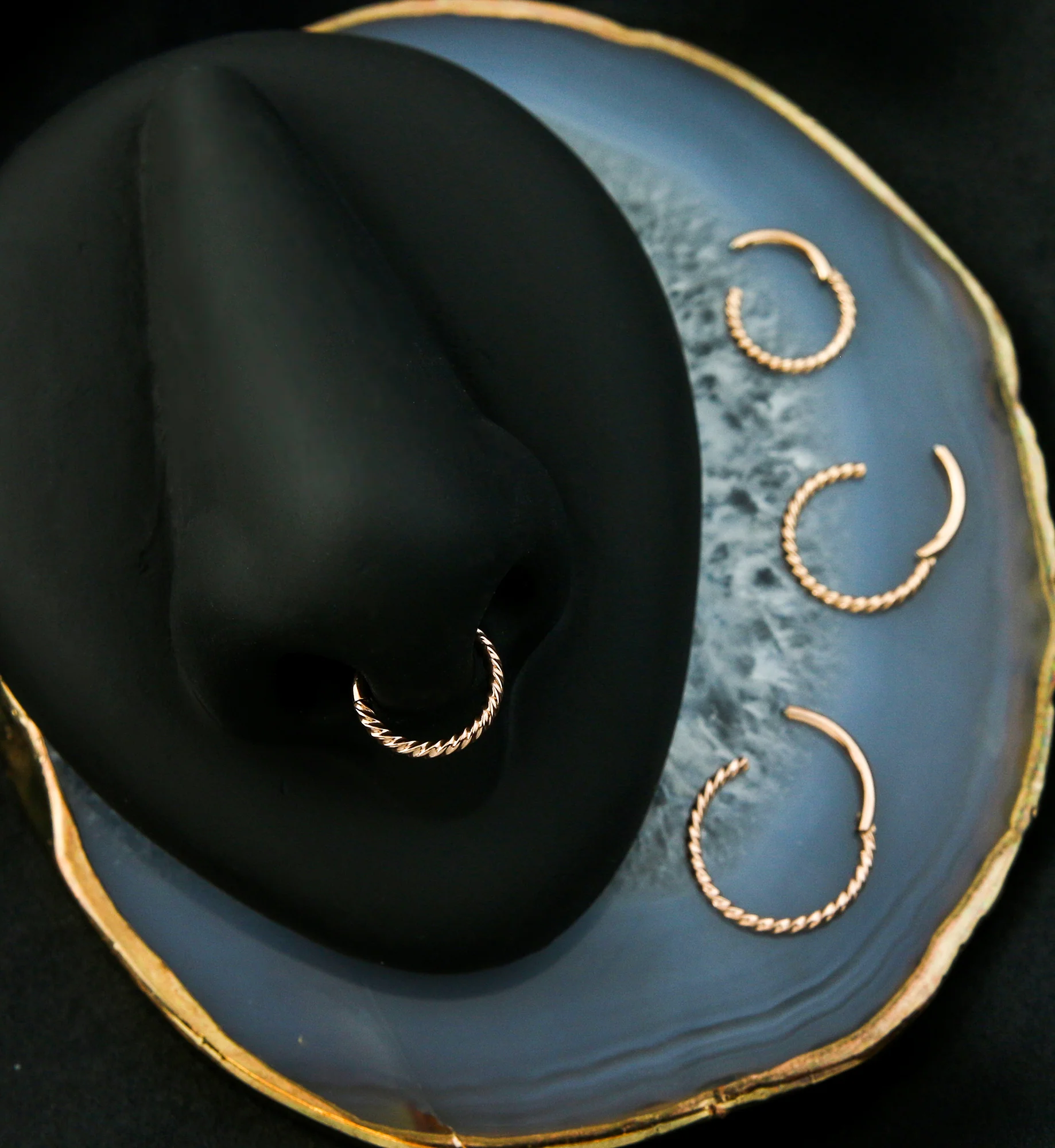 Rose Gold PVD Twisted Titanium Segment Ring - Image 3