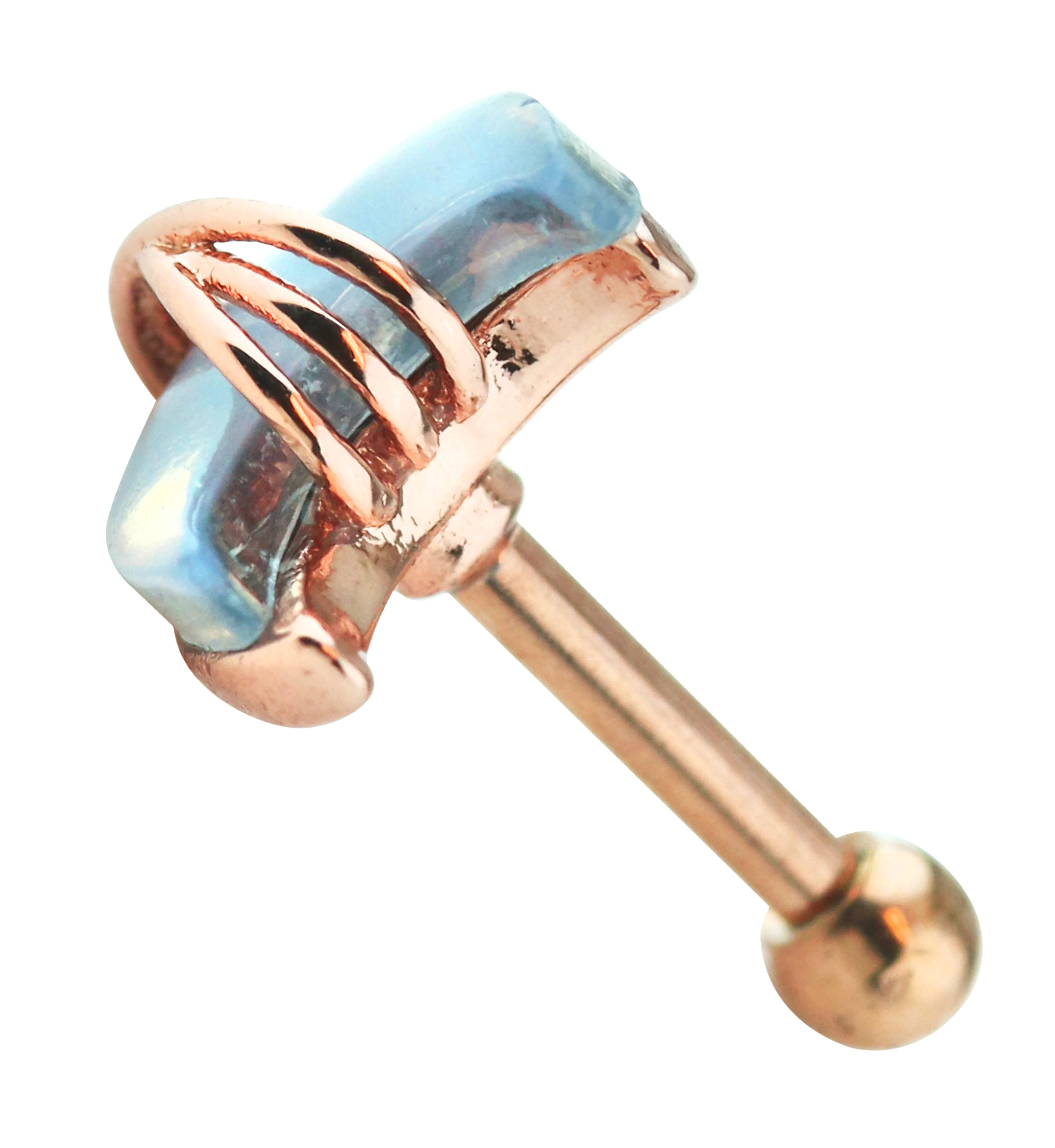 Rose Gold PVD Wrapped Crescent Moon White Opalite Cartilage Barbell - Image 3