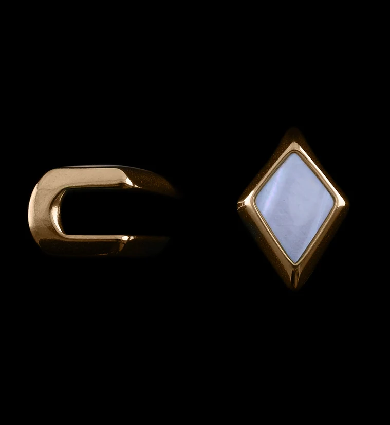Rose Gold PVD Zircon Mother of Pearl Ear Weights - Image 2