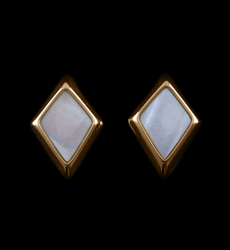 Rose Gold PVD Zircon Mother of Pearl Ear Weights - Image 4