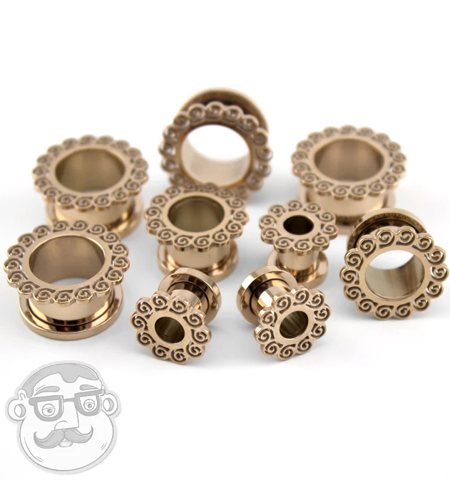 Rose Gold Spiral Ornamental Stainless Steel Tunnel Plugs - Image 2