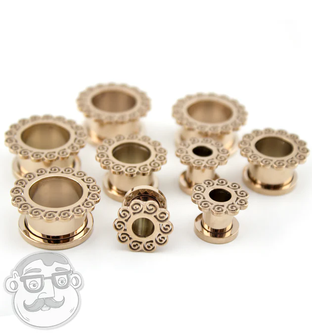 Rose Gold Spiral Ornamental Stainless Steel Tunnel Plugs - Image 3