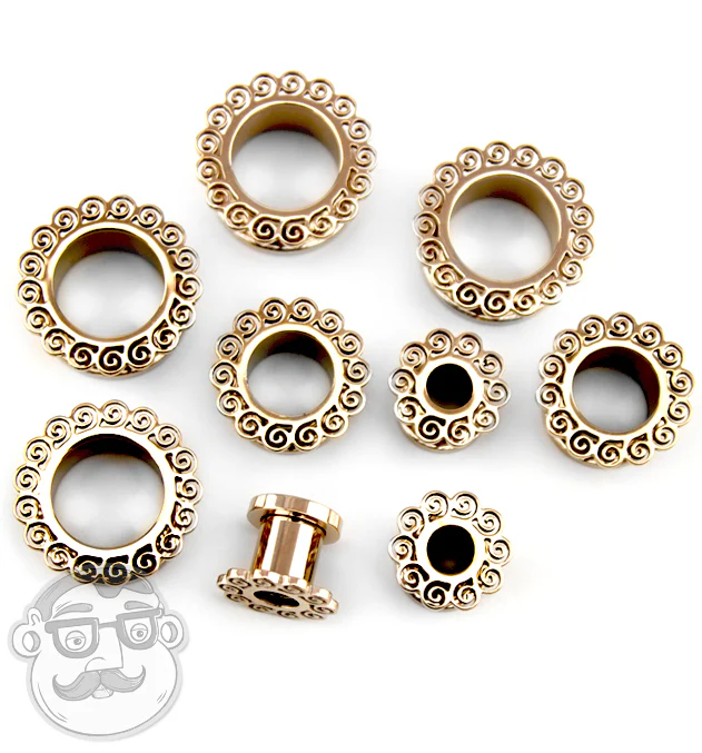 Rose Gold Spiral Ornamental Stainless Steel Tunnel Plugs - Image 4