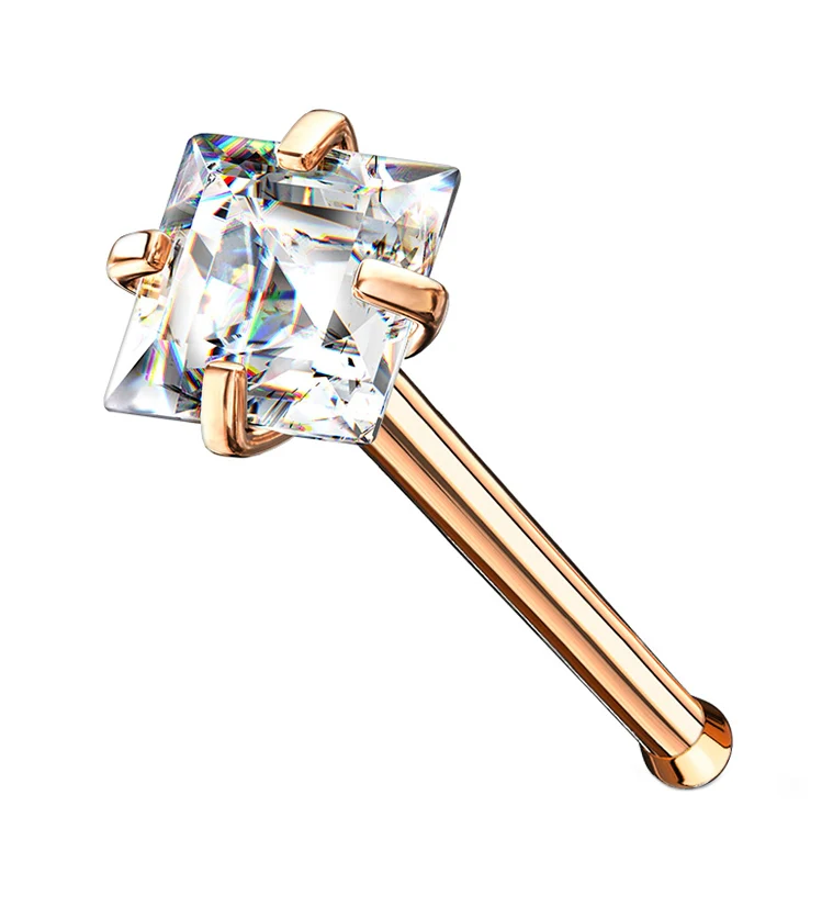 Rose Gold Square CZ Stainless Steel Nosebone