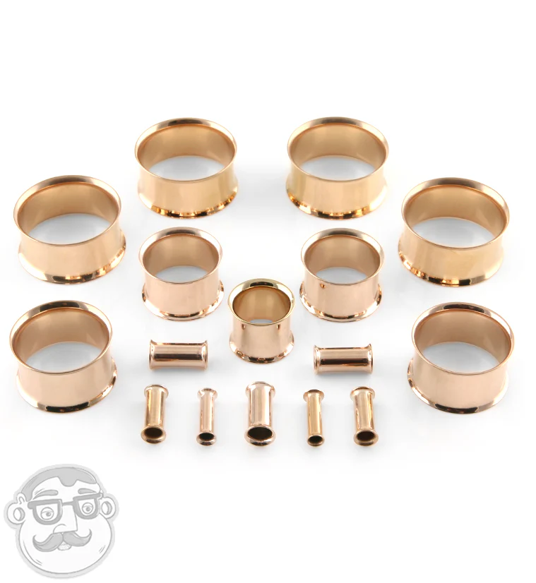 Rose Gold Stainless Steel Double Flare Tunnels - Image 3