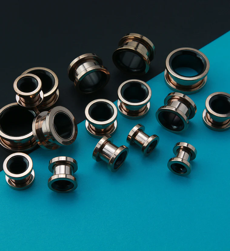 Rose Gold X Black Stainless Steel Tunnels - Image 2