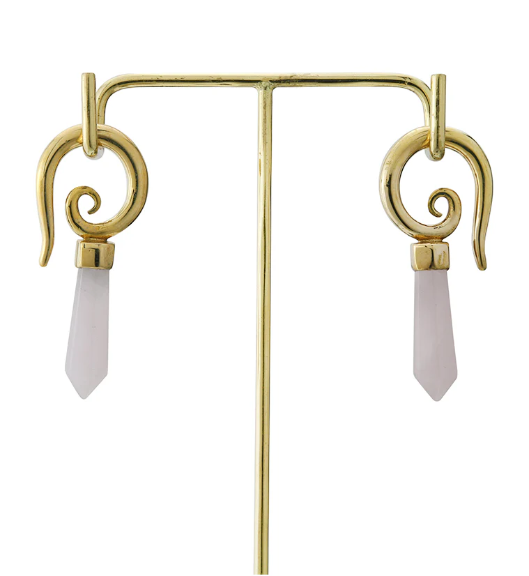 Rose Quartz Cutlas Brass Ear Weights - Image 3
