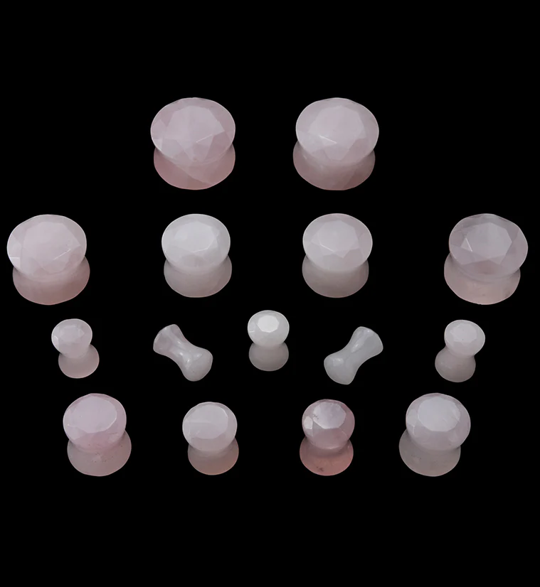 Rose Quartz Faceted Cut Stone Plugs - Image 3