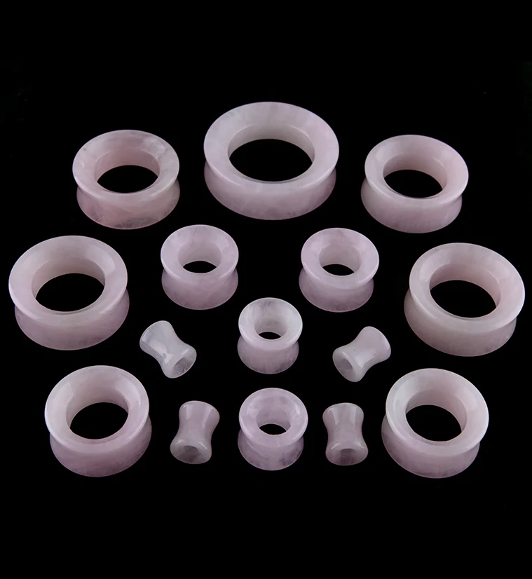 Rose Quartz Stone Double Flare Tunnels - Image 2